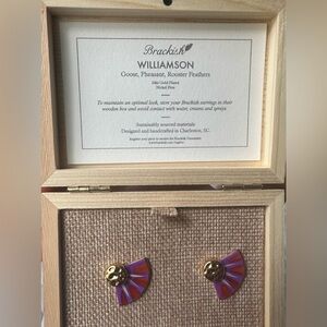 Brackish gold with purple and orange Feather Earrings. Statement Earrings!!